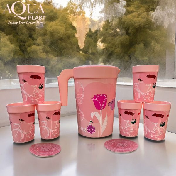 Elegant Plastic Jug with 6 Matching Glasses – Stylish & Durable Drinkware Set for Home & Kitchen