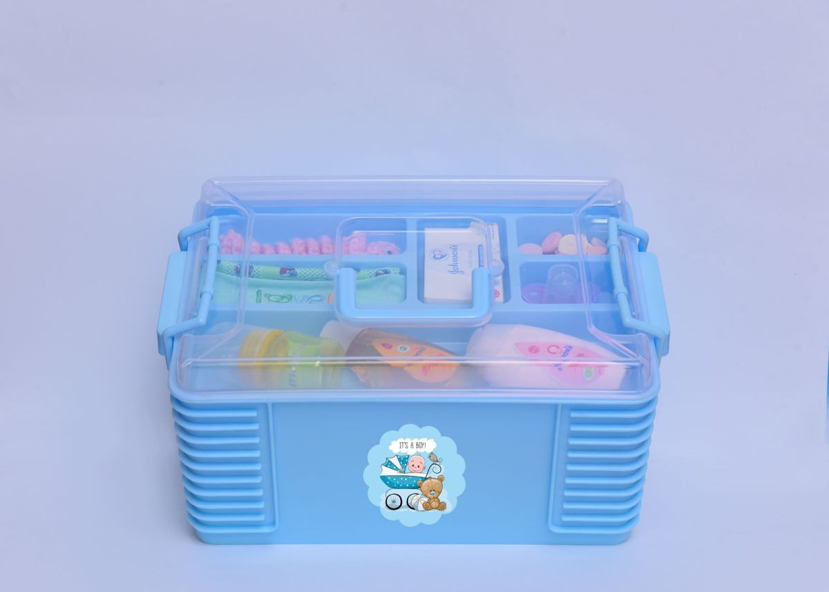 Plastic Baby Accessories Box – Multi-Compartment Organizer for Newborn Essentials & Baby Care Items